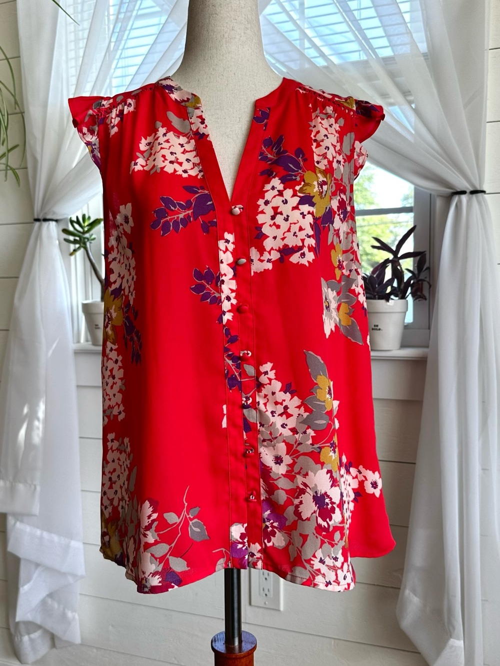 Collective Concepts Vibrant Coral Floral Blouse Size Medium